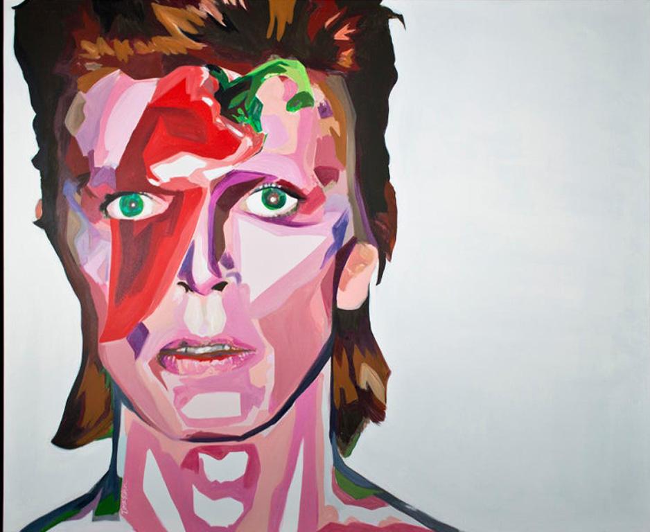 Dara Piken Portrait Painting - David Bowie Iconic Pop Art Modern Contemporary Portrait Cubism Painting Signed