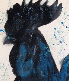 "Gallo Ayam", acquerello blu e nero su carta, ritratto di Julia Taylor