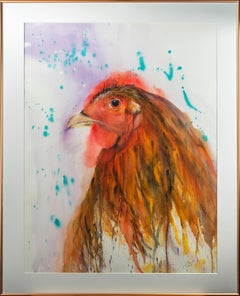 "In a Brown Study, " Watercolor Portrait of a Hen signed by Julia Taylor