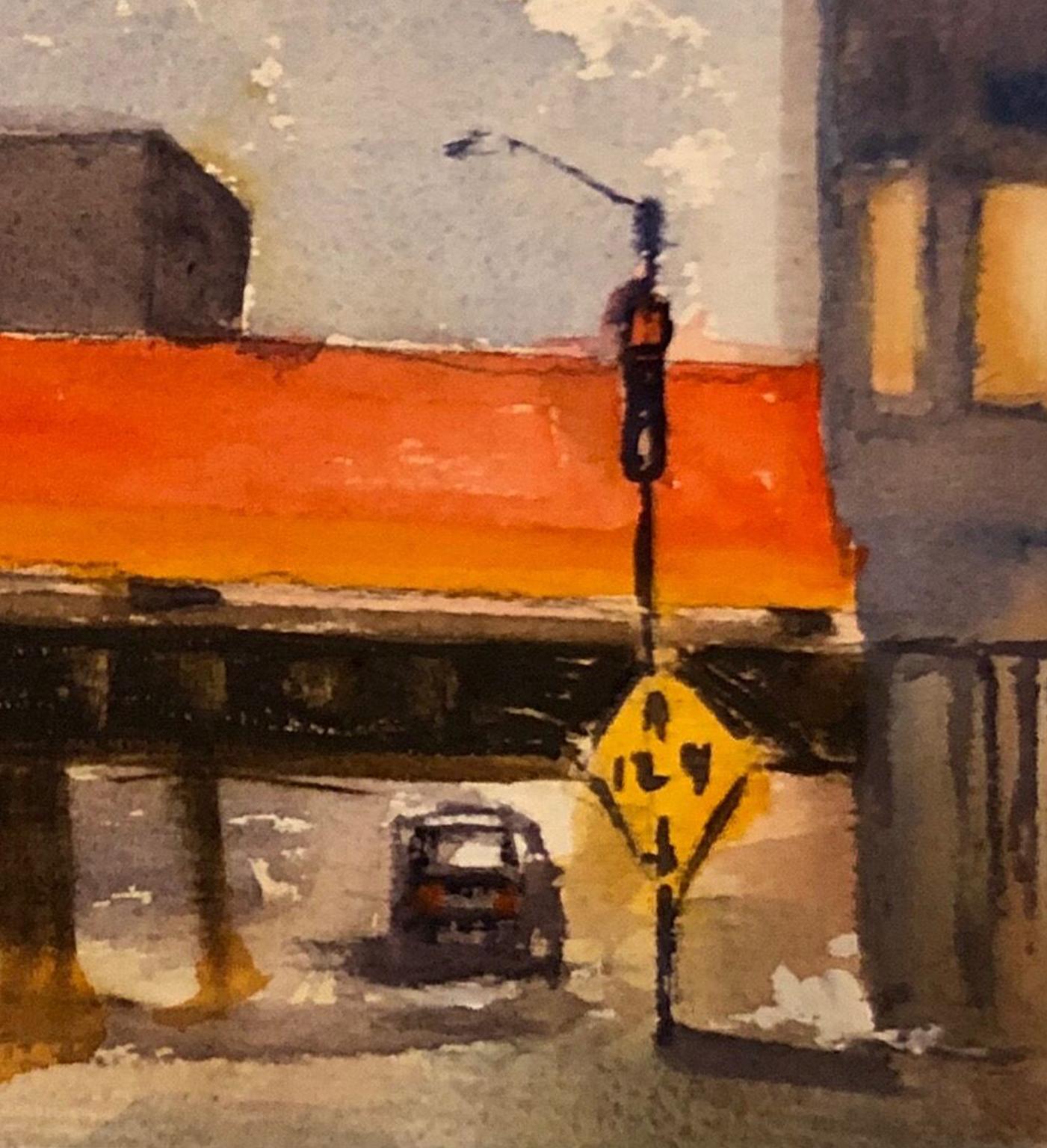 « Railroad Bridge on Pittsburgh Street », aquarelle - Scène de ville de Julia Taylor en vente 1