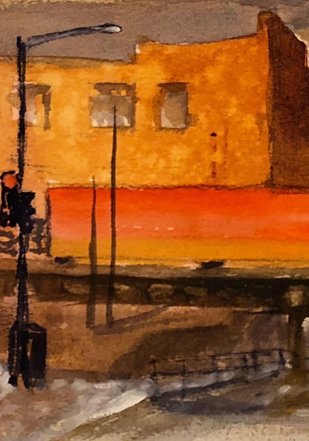 « Railroad Bridge on Pittsburgh Street », aquarelle - Scène de ville de Julia Taylor en vente 3