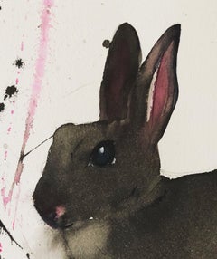 „Should I Stay or Should I Go“, Aquarellporträt eines Kaninchens von Julia Taylor