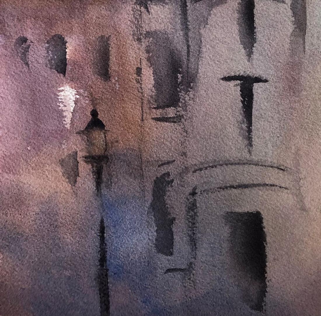 „Stockholm Evening“, Aquarell auf Papier, Landschaft von Julia Taylor im Angebot 2