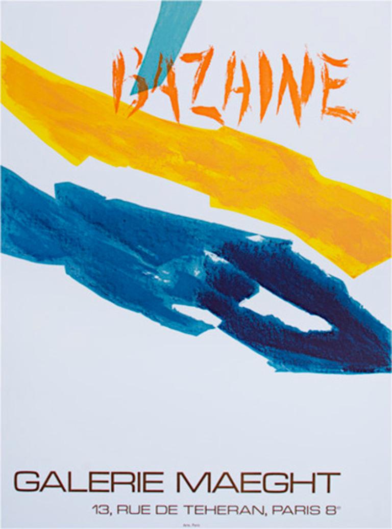 Affiche graphique « Galerie Maeght », lithographie aux lignes graphiques colorées de Jean Rene Bazaine