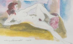 "Feliz Cumpleaños, " Desnudo Acuarela y Lápiz sobre Papel firmado por Warren Brandt