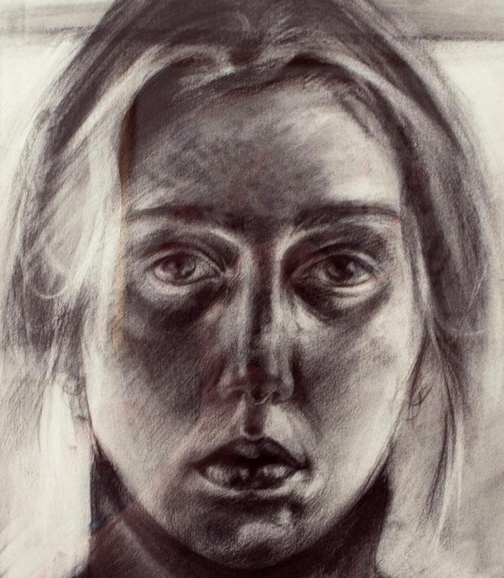 « Self Portrait », dessin au fusain sur papier de Carol Sternkopf en vente 2