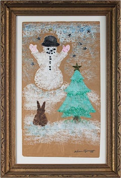 "Winter Wonderland (Snowman, Pine Tree, Rabbit), " signed by Sylvia Spicuzza