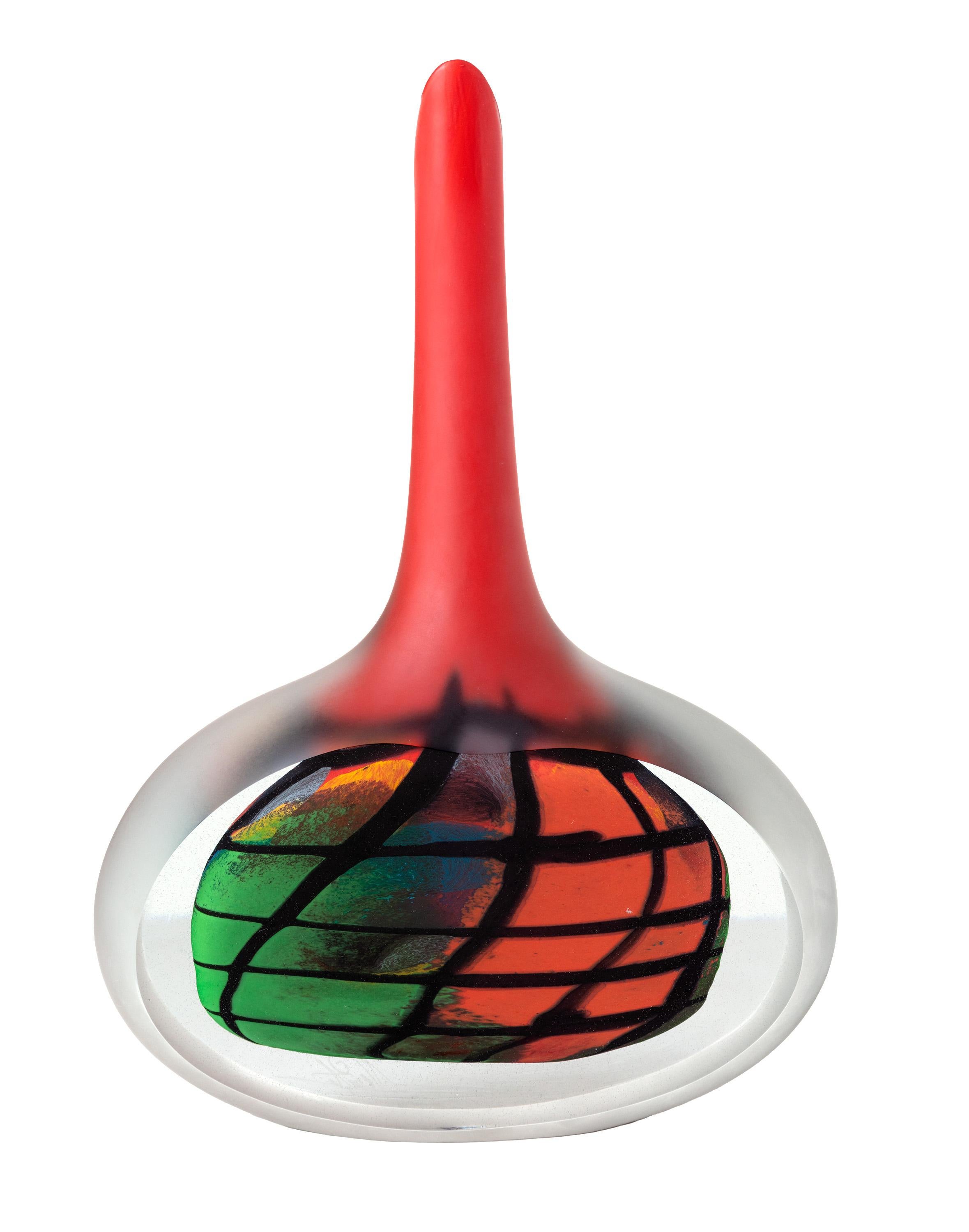 Verre soufflé à la main « Solid Red Bottle » signé par Ioan Nemtoi en vente 2