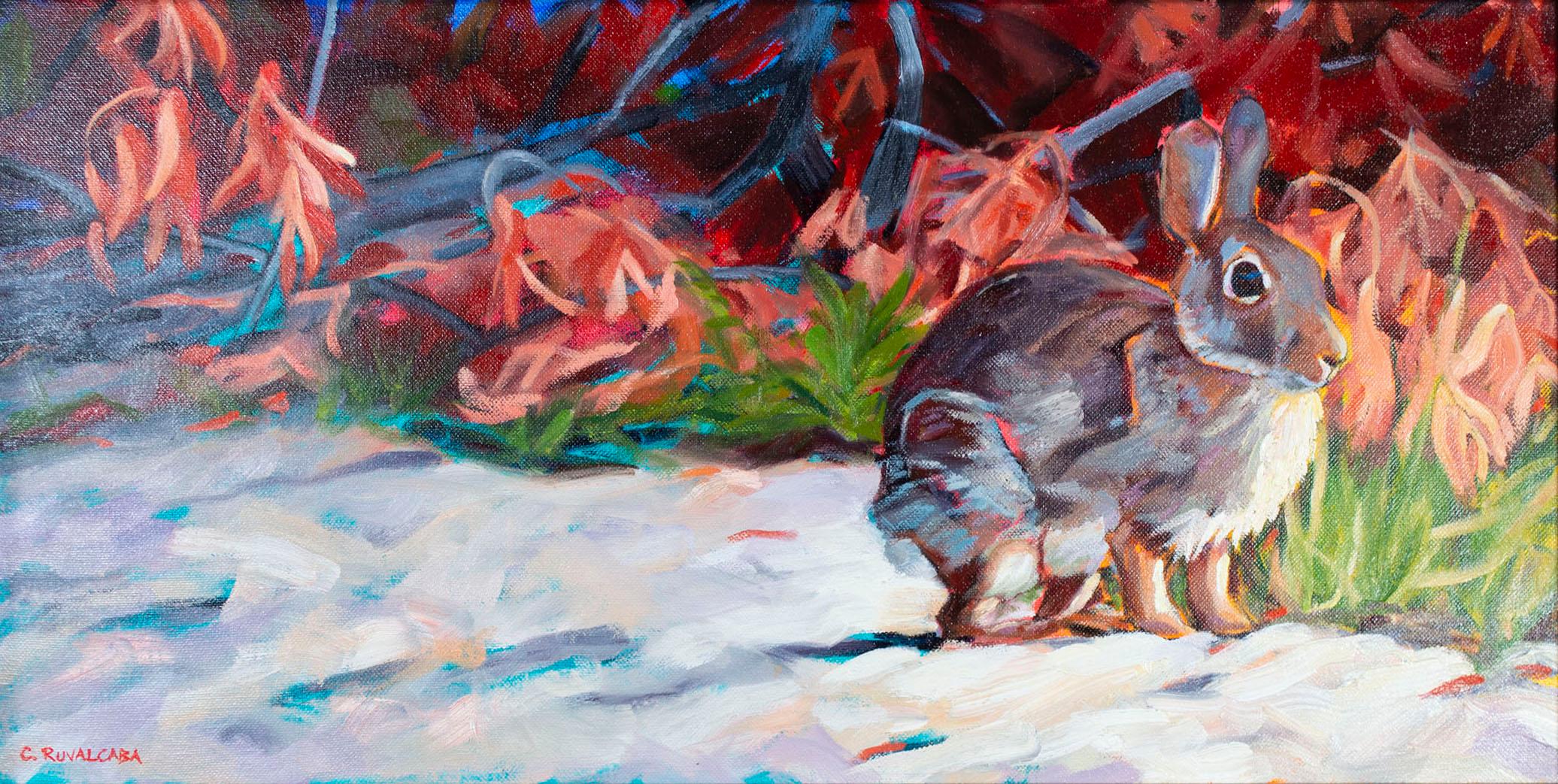 "Fall Hare," Oil on Board Animal Portrait Outside signed by Cathryn Ruvalcaba