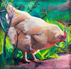 "Feeling Peckish, " Oil on Board Chicken Portrait signed by Cathryn Ruvalcaba