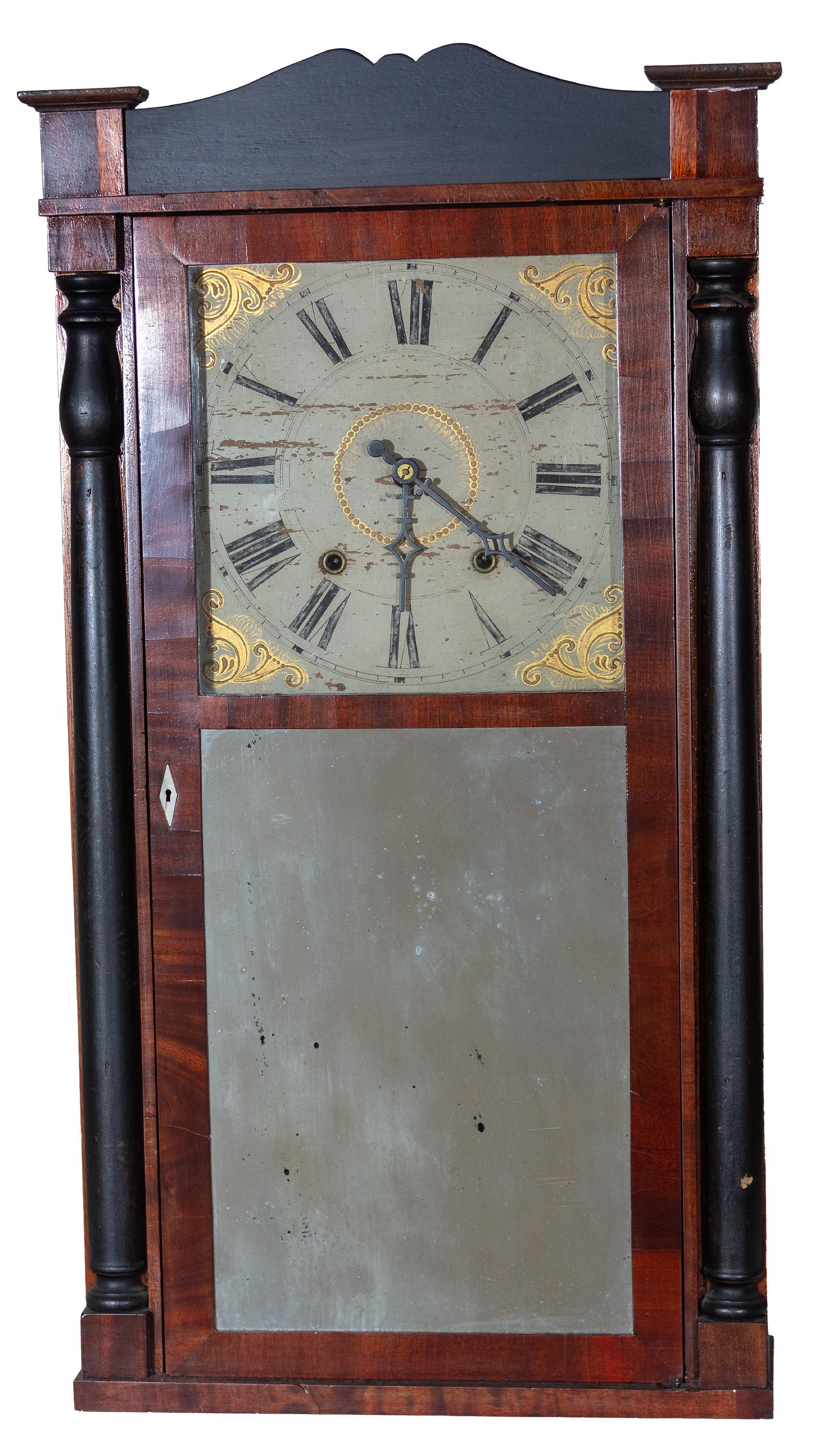 "30-Stunden-Uhr, Holzgetriebe mit originalem Zifferblatt, Glas und Spiegel
