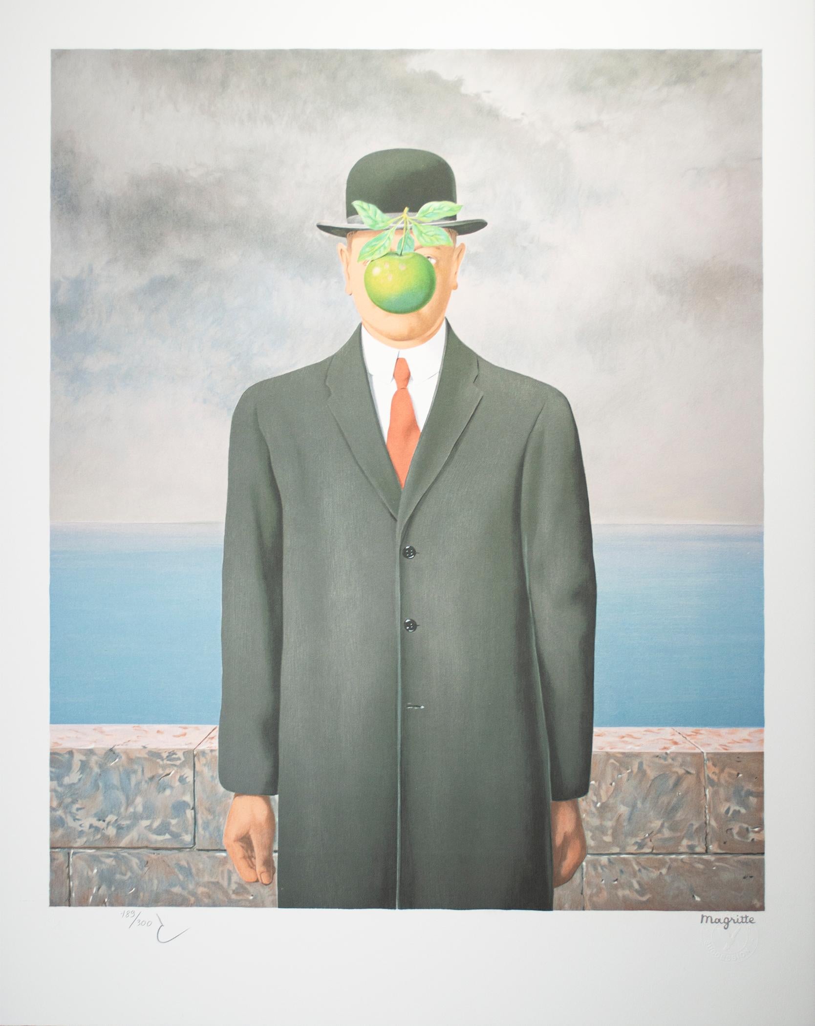 René Magritte Figurative Print - "Le Fils de l'Homme (The Son of Man), " Litho after Painting by Rene Magritte
