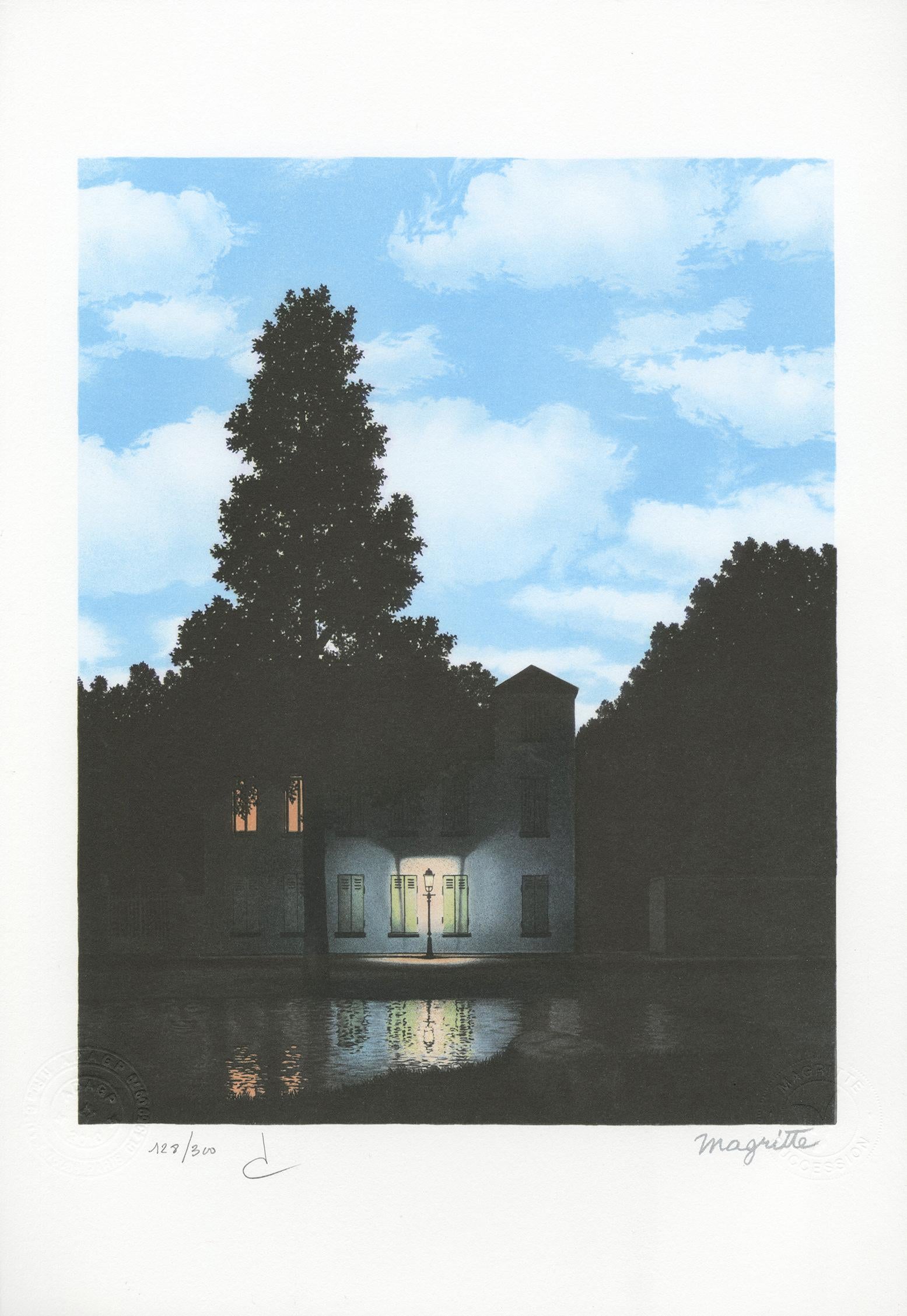 René Magritte Landscape Print - "L'Empire des Lumieres (The Empire of Light), " Lithograph after Rene Magritte 