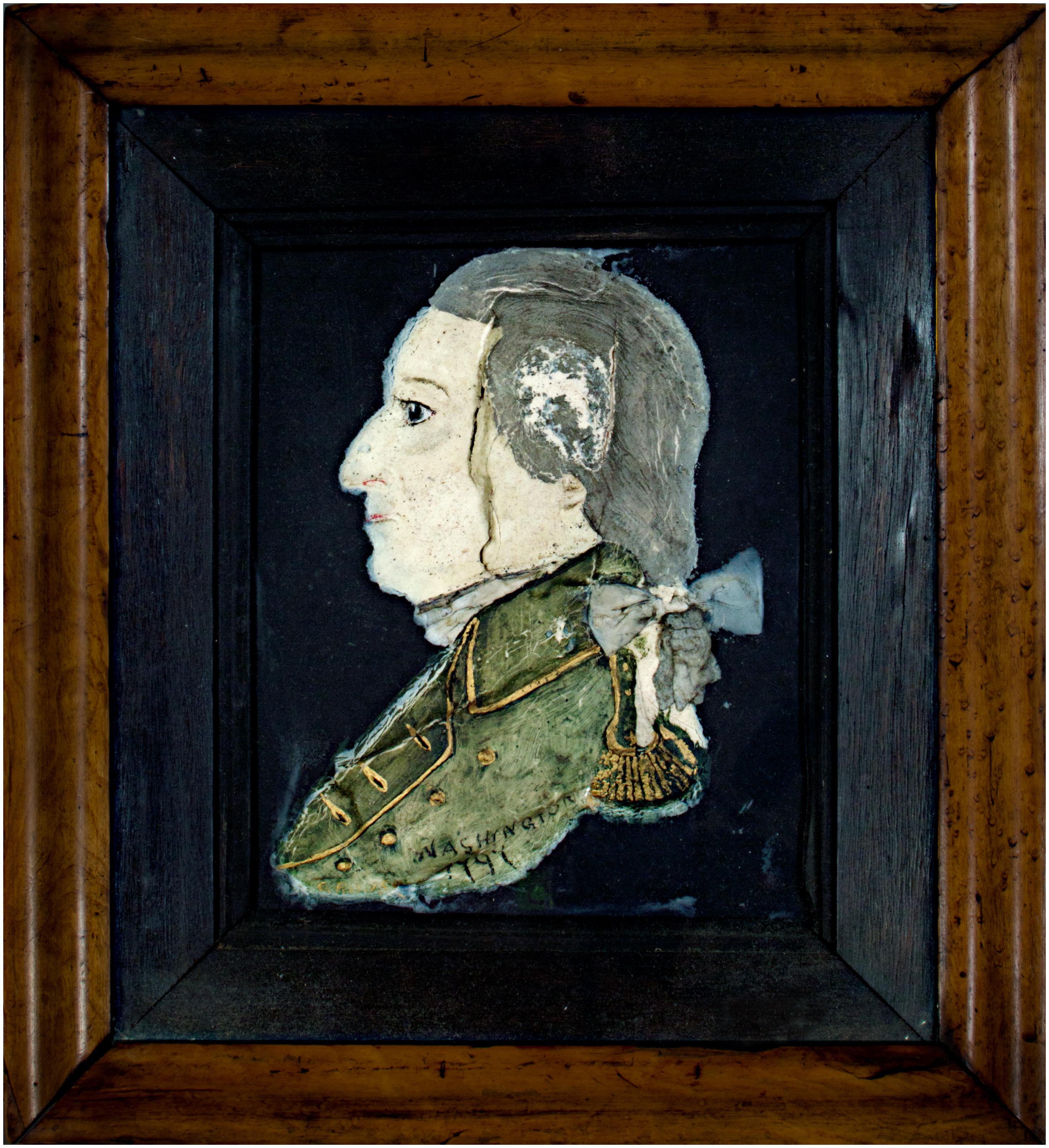 "George Washington Portrait Wax, " Painted Wax Relief signed by George Rouse 