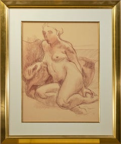 siglo xx mujer artista desnuda mujer figura dibujo conte pequeño boceto