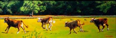 "Young Bulls in Spring, " original signed oil painting by Cathryn Ruvalcaba