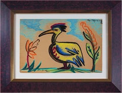 Retro "Long Beaked Bird" original signed pastel drawing by Sylvia Spicuzza