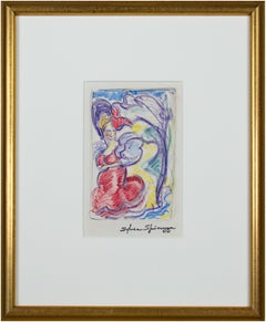 "Woman in Dress & Fancy Hat" original crayon drawing by Sylvia Spicuzza