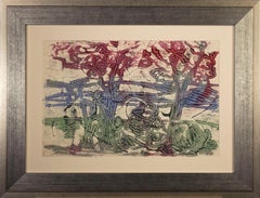 "Landscape with Two Figures" original monotype and drawing by Sylvia Spicuzza
