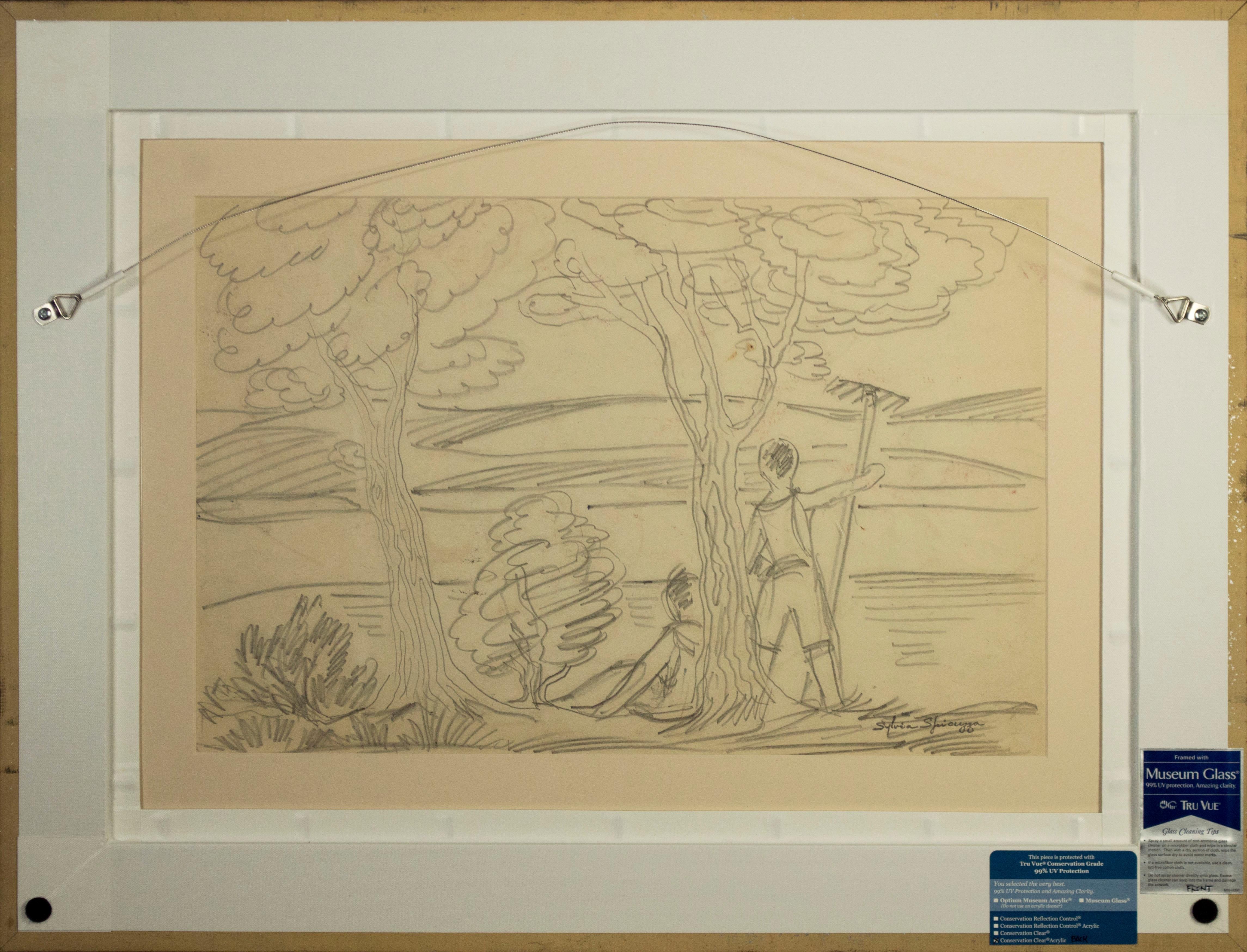 Original-Monotypie und Zeichnung „Landschaft mit zwei Figuren“ von Sylvia Spicuzza im Angebot 4
