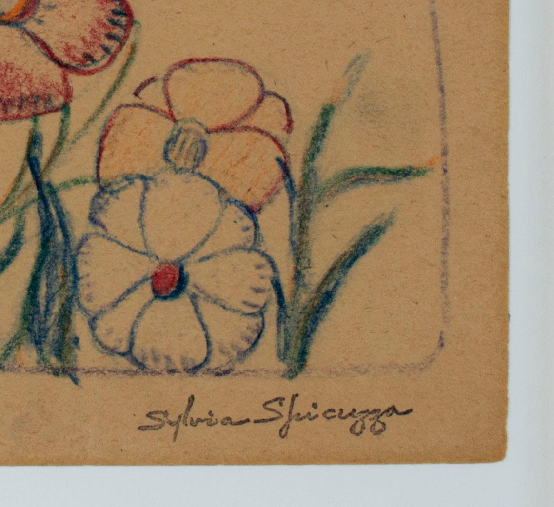 In this small painting, Sylvia Spicuzza presents the viewer with a simple trillium flower, the white petals framed by blue-green leaves.

4.5 x 8 inches, artwork
13 x 15 inches, frame
signed with signature stamp, lower right

Born in 1908, Sylvia