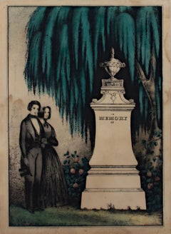 'In memoria di (66)' litografia originale a lutto colorata a mano di Kellogg & Comstock