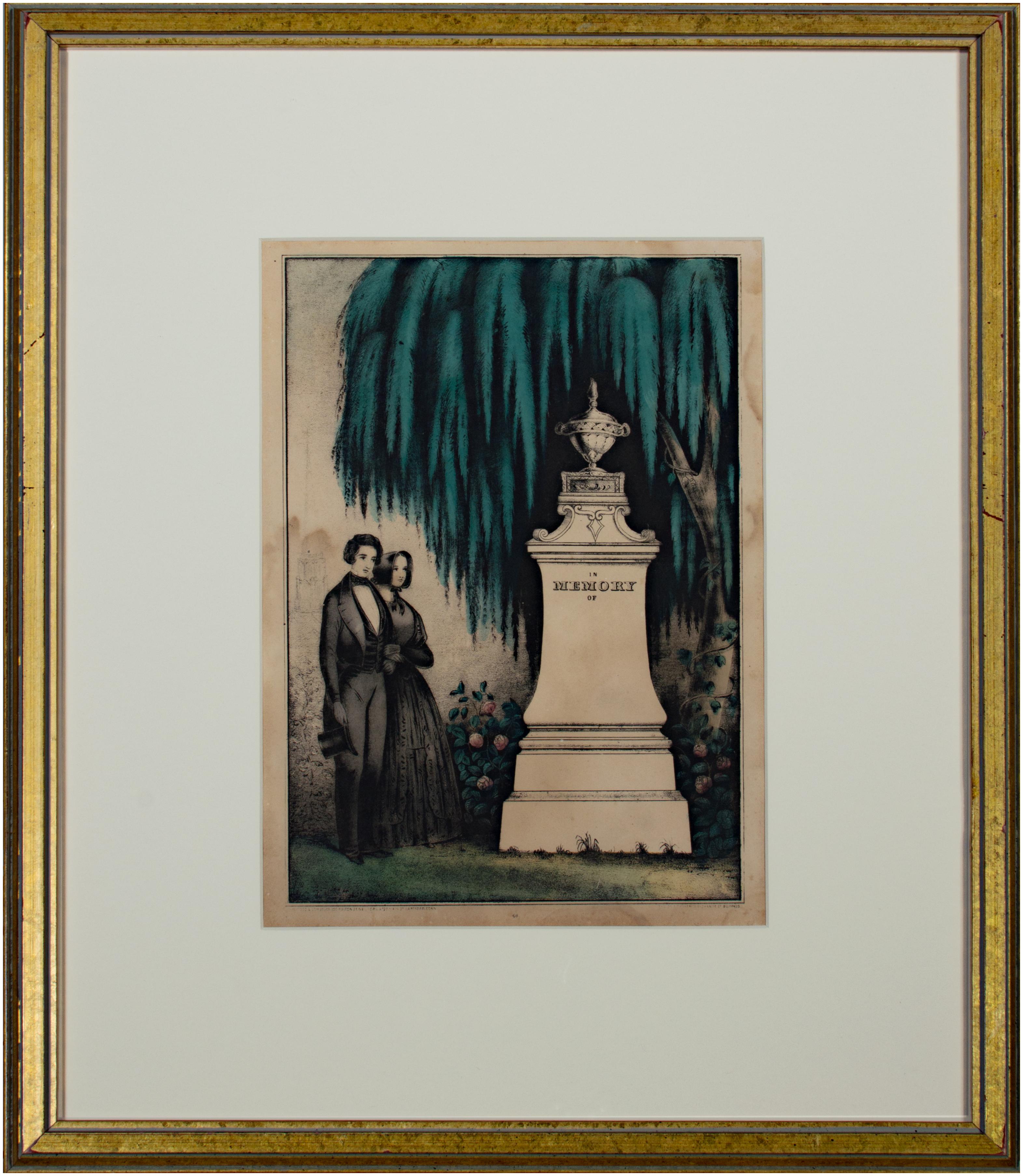 Cette lithographie coloriée à la main a été produite dans le cadre de la culture des funérailles et du deuil aux États-Unis au XIXe siècle. Avant l'essor de la gravure dans les années 1830, cependant, ces images commémoratives peu coûteuses