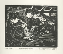 'The Rabbit' original woodcut engraving by Clarice George Logan