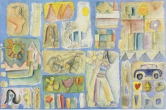 'Girl with Sun, Bicycle and Car' original watercolor signed by Joseph Rozman