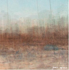 Contemporary abstract landscape photograph cityscape buildings boats sky signed