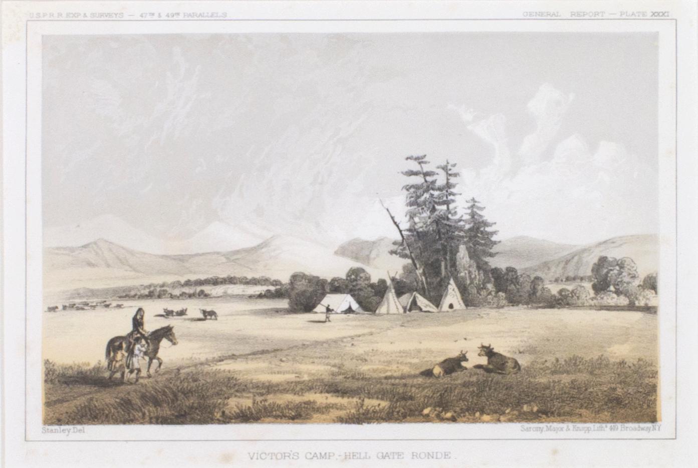'Campamento de Víctor - Ronde de la Puerta del Infierno' litografía original de John Mix Stanley en venta 1