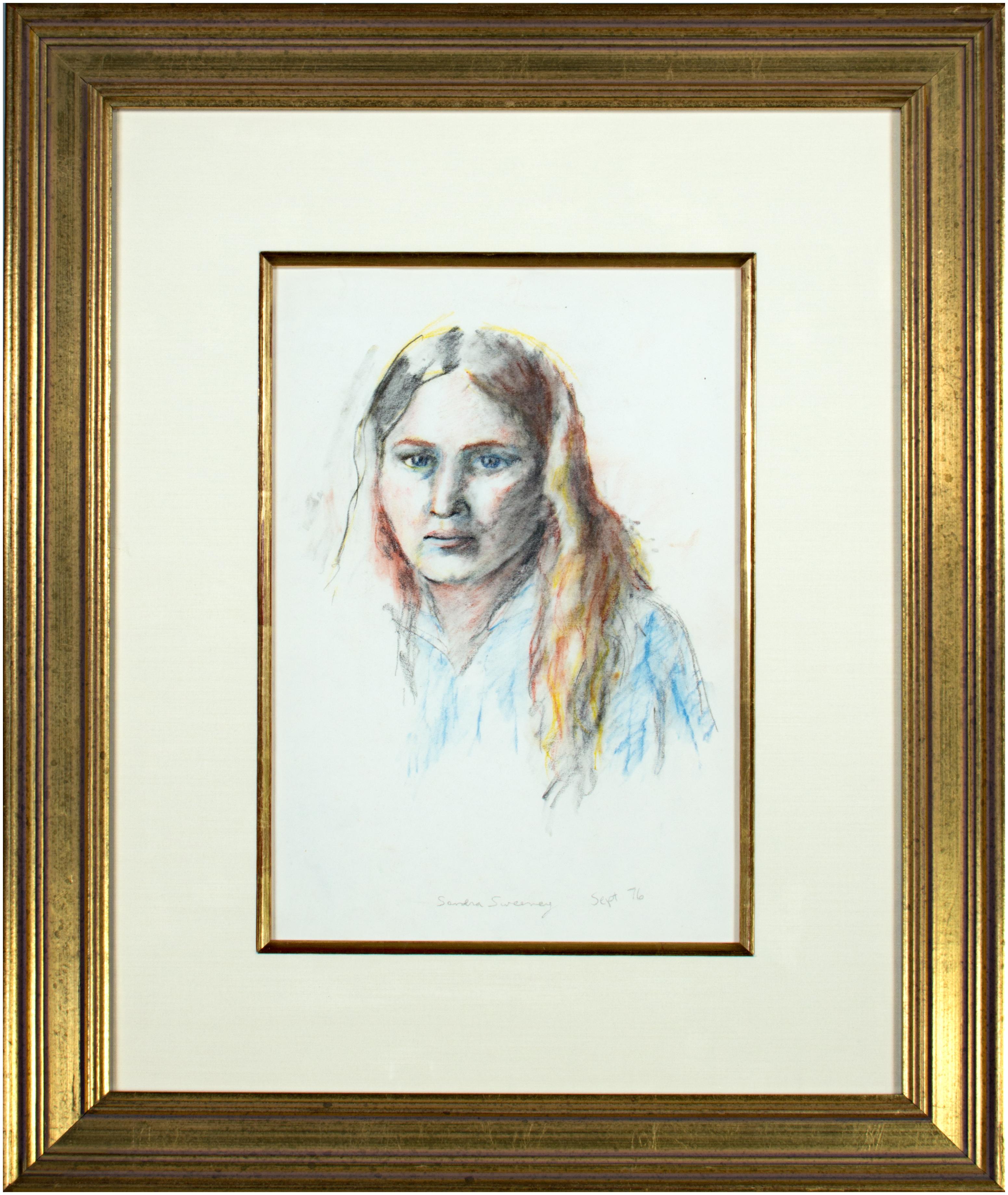 'Self Portrait' original pastel and graphite drawing signed by Sandra Sweeney