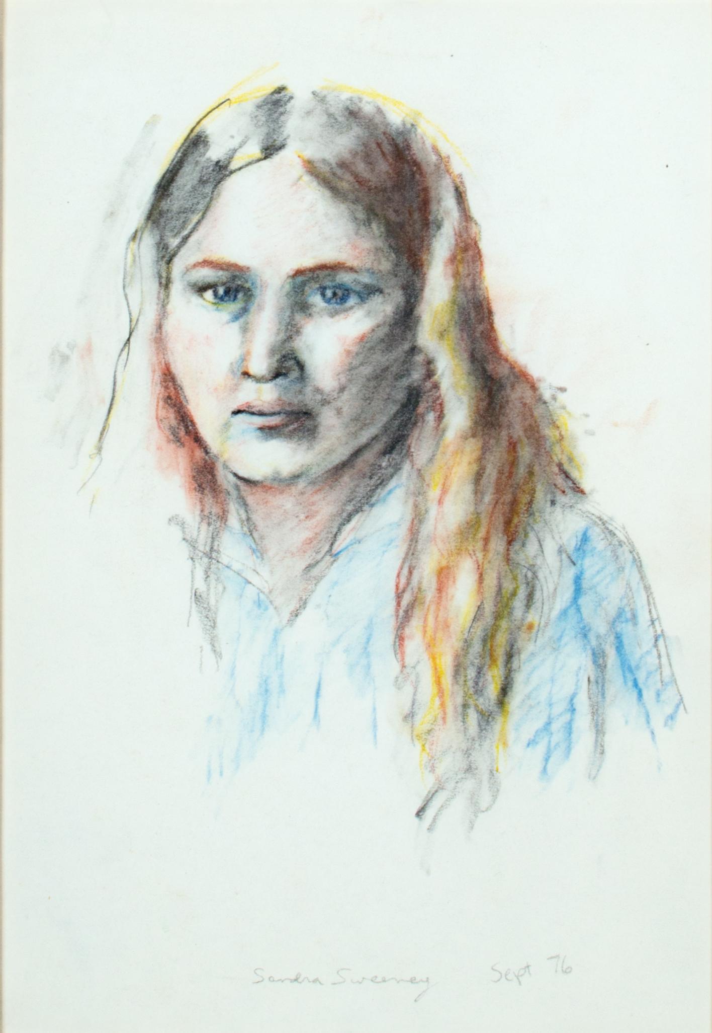 Artista donna del XX secolo Self-Portrait disegno pastello piccolo colore firmato - Nude Beige di Sandra Sweeney