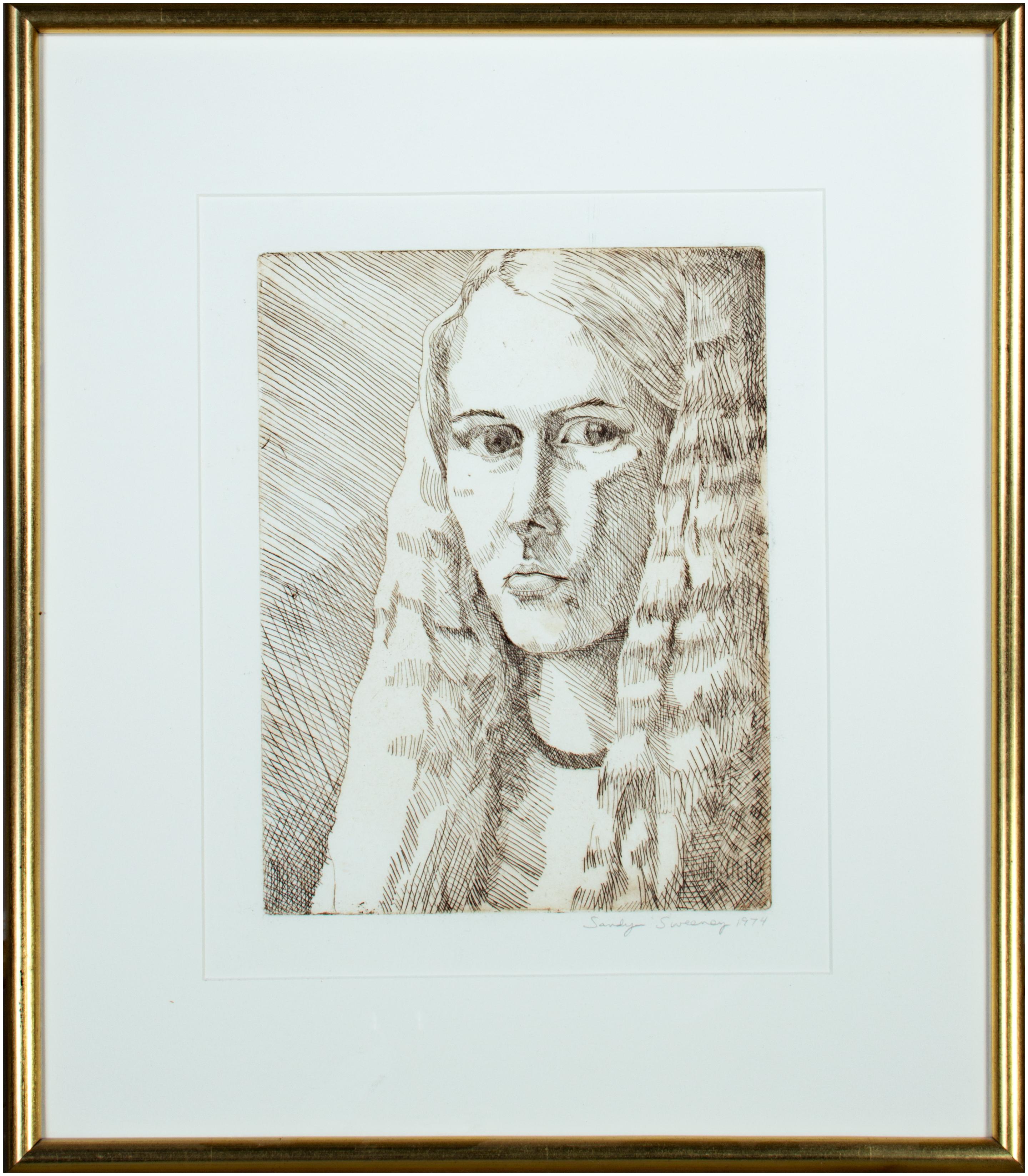 'Self Portrait 1974' original etching signed by Sandra Sweeney
