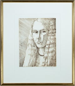 Vintage 'Self Portrait 1974' original etching signed by Sandra Sweeney