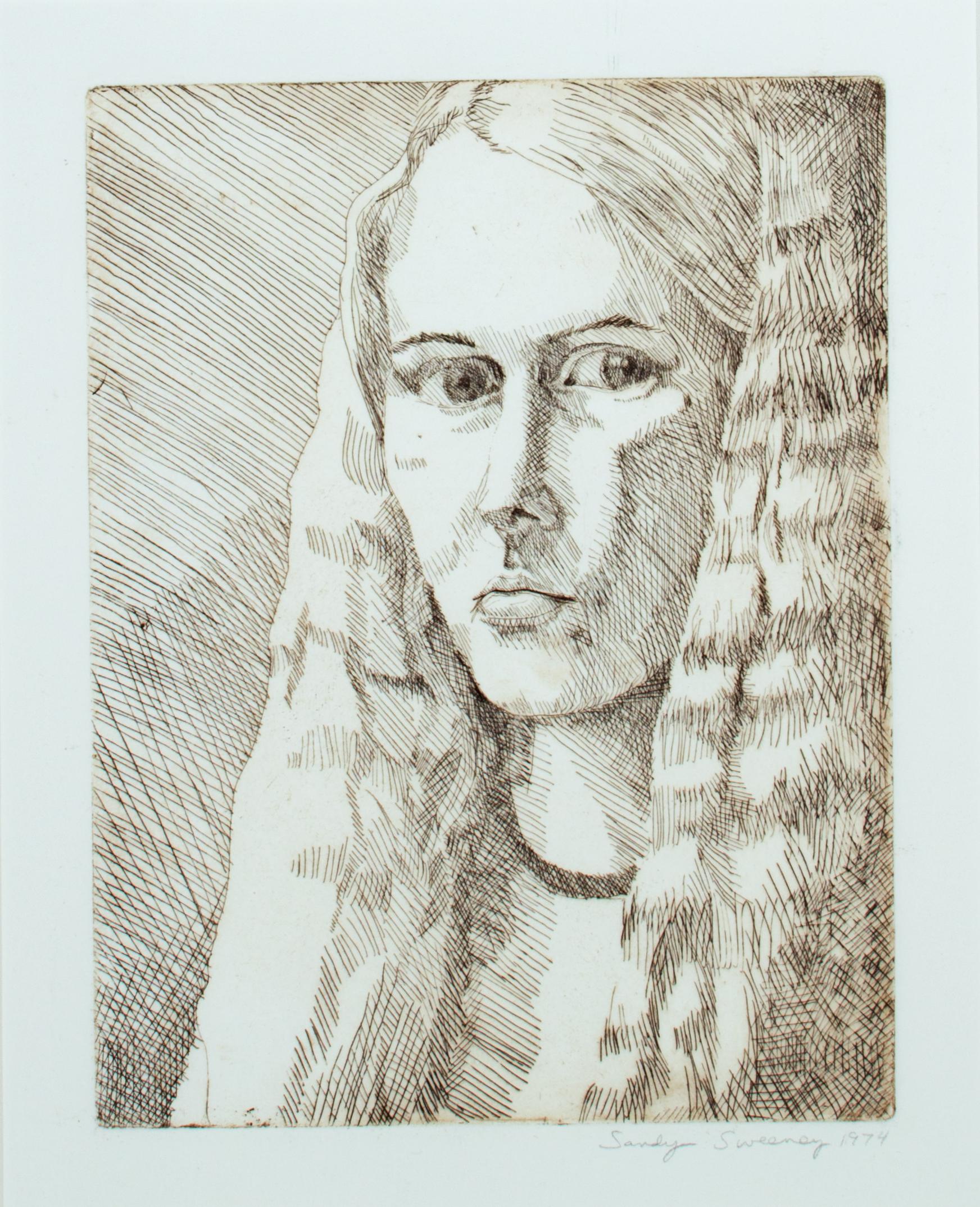 „Self Portrait 1974“, Original-Radierung, signiert von Sandra Sweeney im Angebot 1
