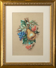 Original Aquarell und Gouache „Fruit Stillleben“ auf Karton, signiert Yolanda