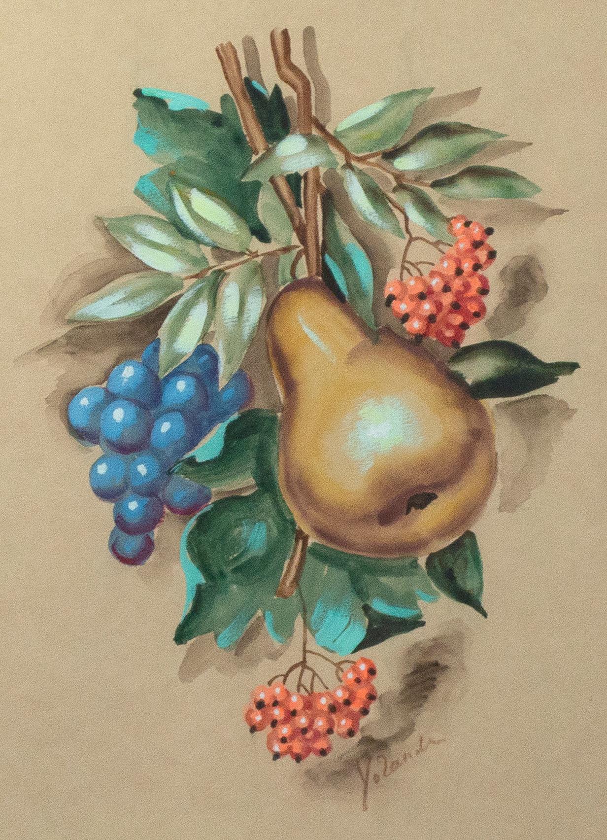 « Fruit Still Life » aquarelle et gouache originales sur carton, signée Yolanda - Art de Unknown