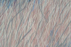 dessin au pastel abstrait original signé orange/noir, bleu et saumon, années 1980