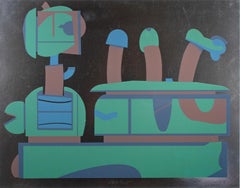 Original 1960er Jahre signierte Serigraphie Silber abstrakte Vintage Zug Pop Art ohne Titel