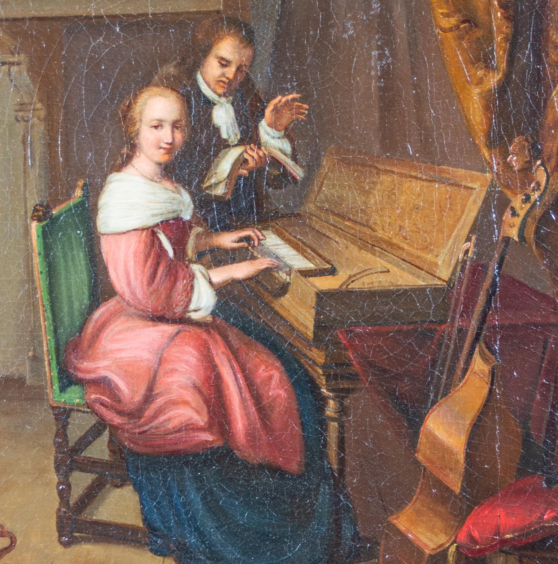 'The Music Lesson' original oil painting after Dou with clavichord and viol - Baroque Painting by Gerrit Dou (After)