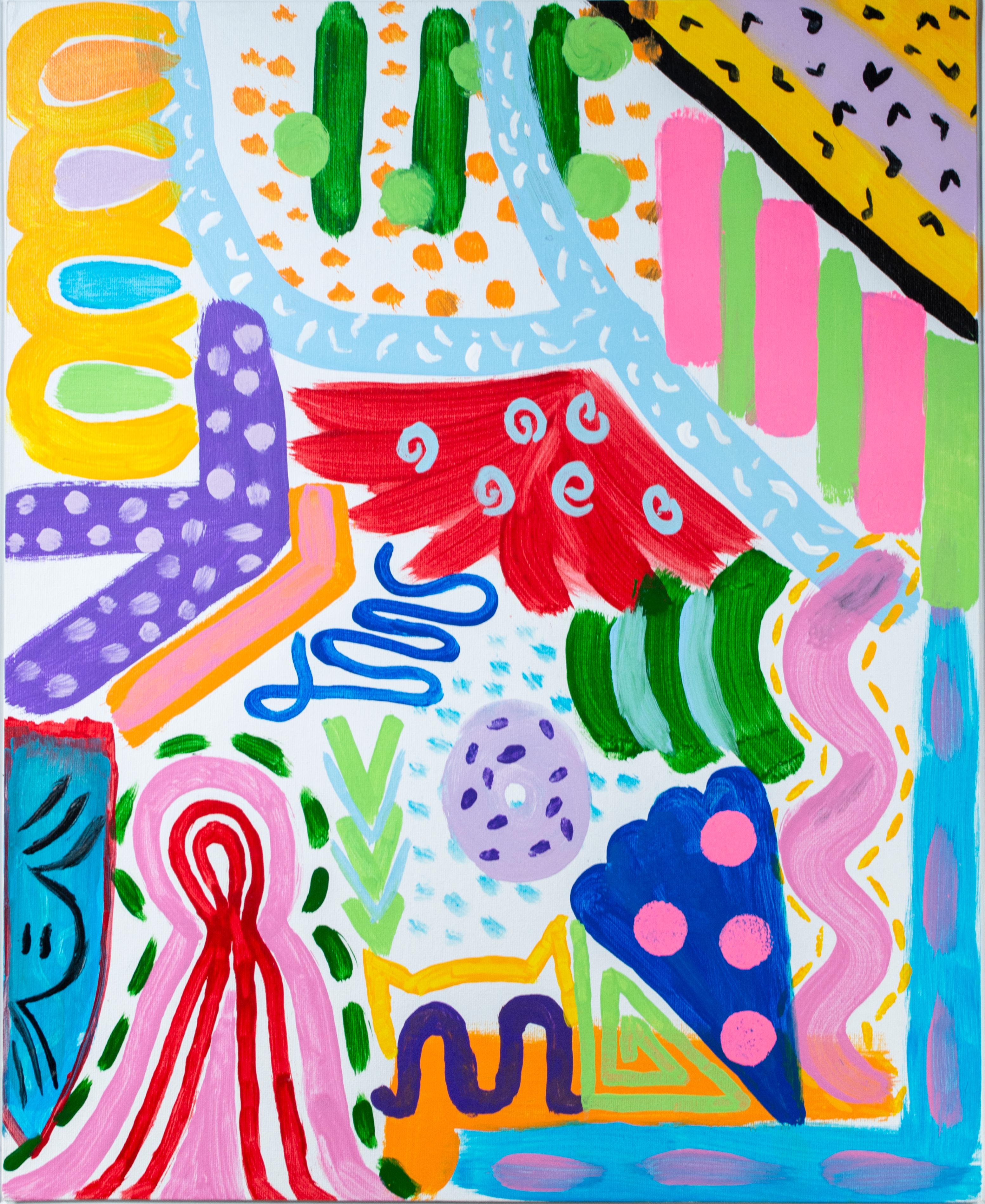 'Pizza Party at the Beach' original signed acrylic painting - Painting by Ariel McClearin