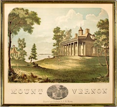 gravure sur bois originale de George Washington « Mount Vernon » colorée à la main dans les années 1850