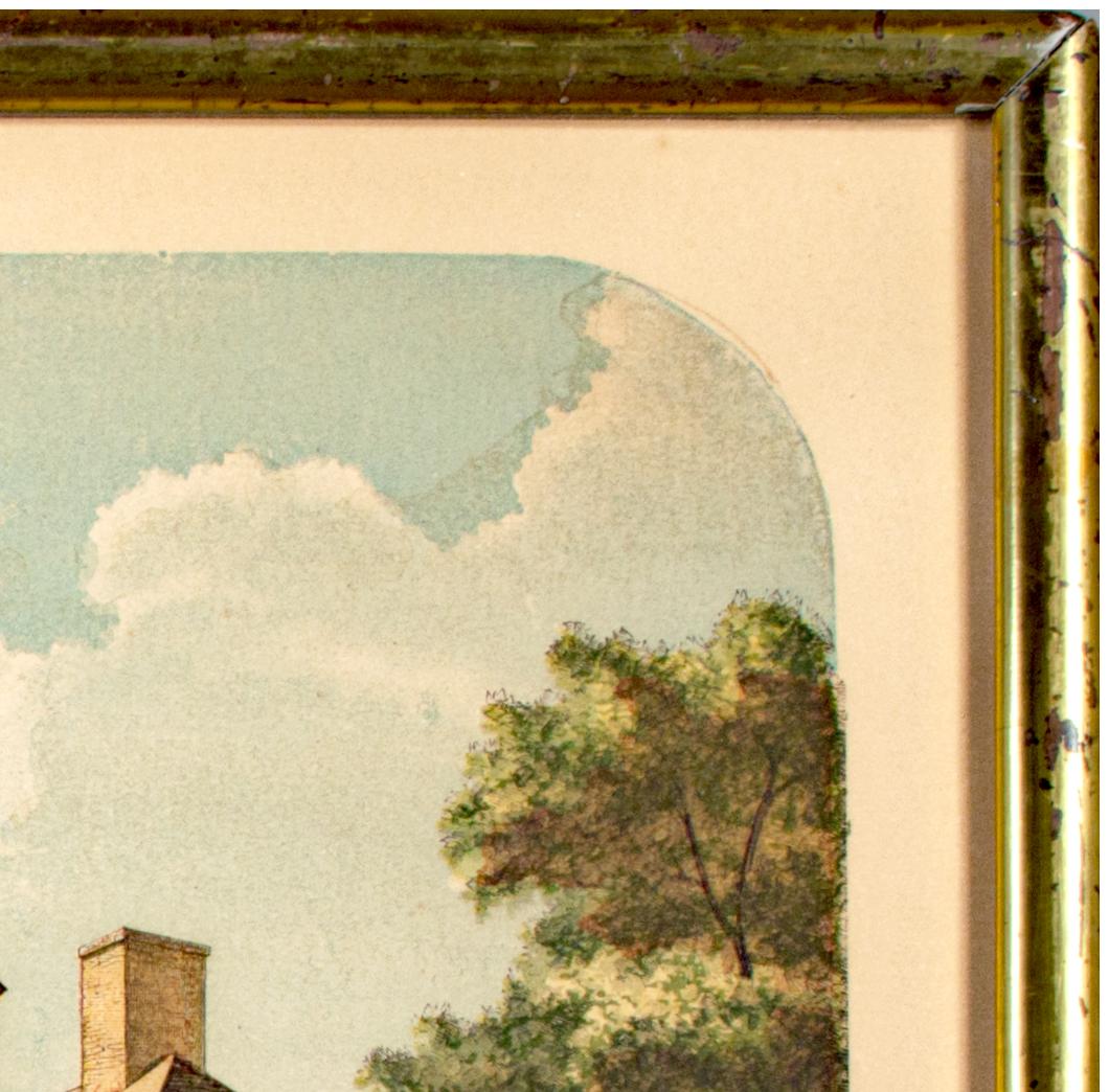'Mount Vernon' original hand colored wood engraving George Washington 1850s - Beige Landscape Print by Charles H. Wells