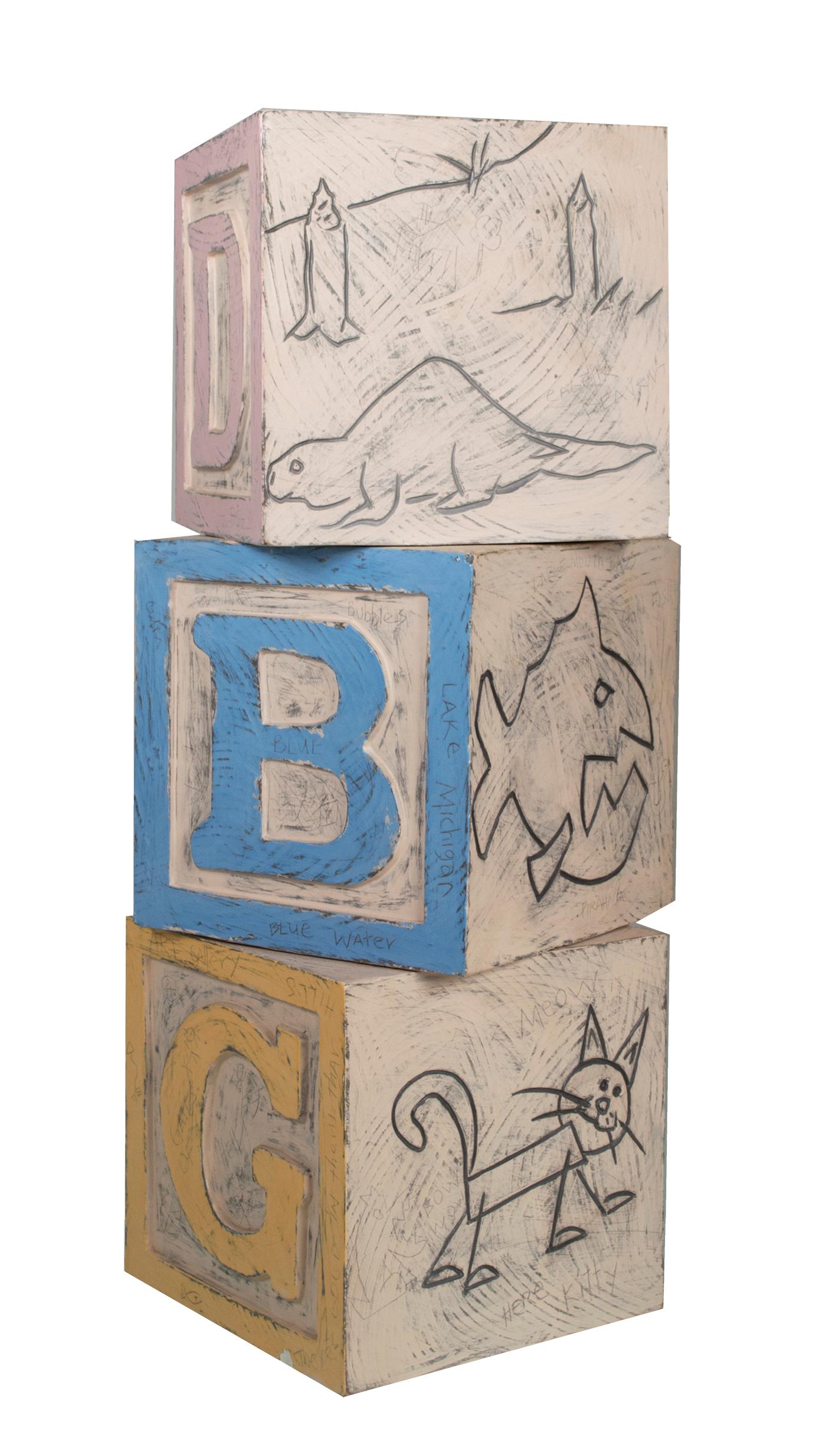 „Art Column (ART DBG)“ Original signierte Keramikskulptur Spielzeugblöcke Pop Art im Angebot 2
