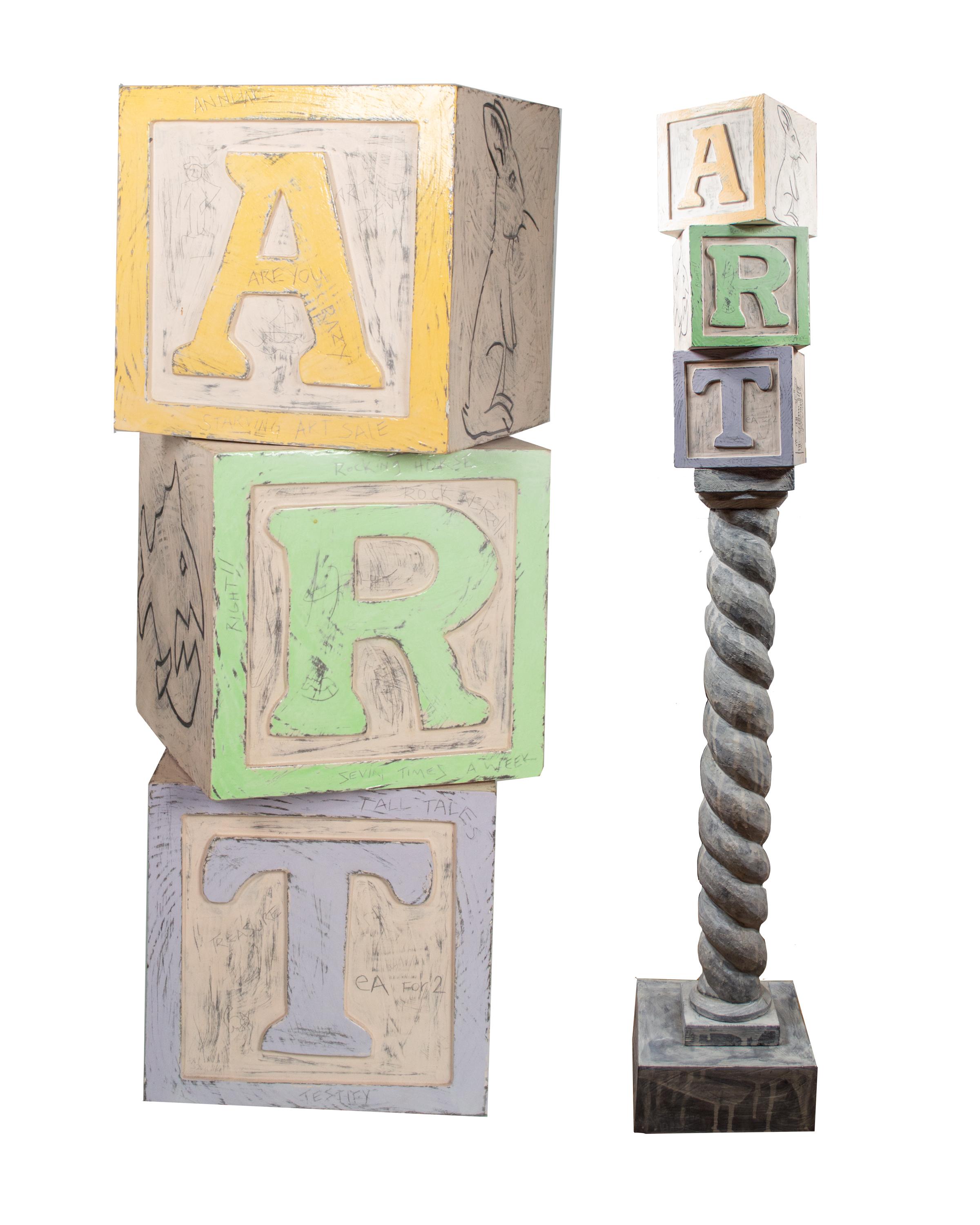 „Art Column (ART DBG)“ Original signierte Keramikskulptur Spielzeugblöcke Pop Art