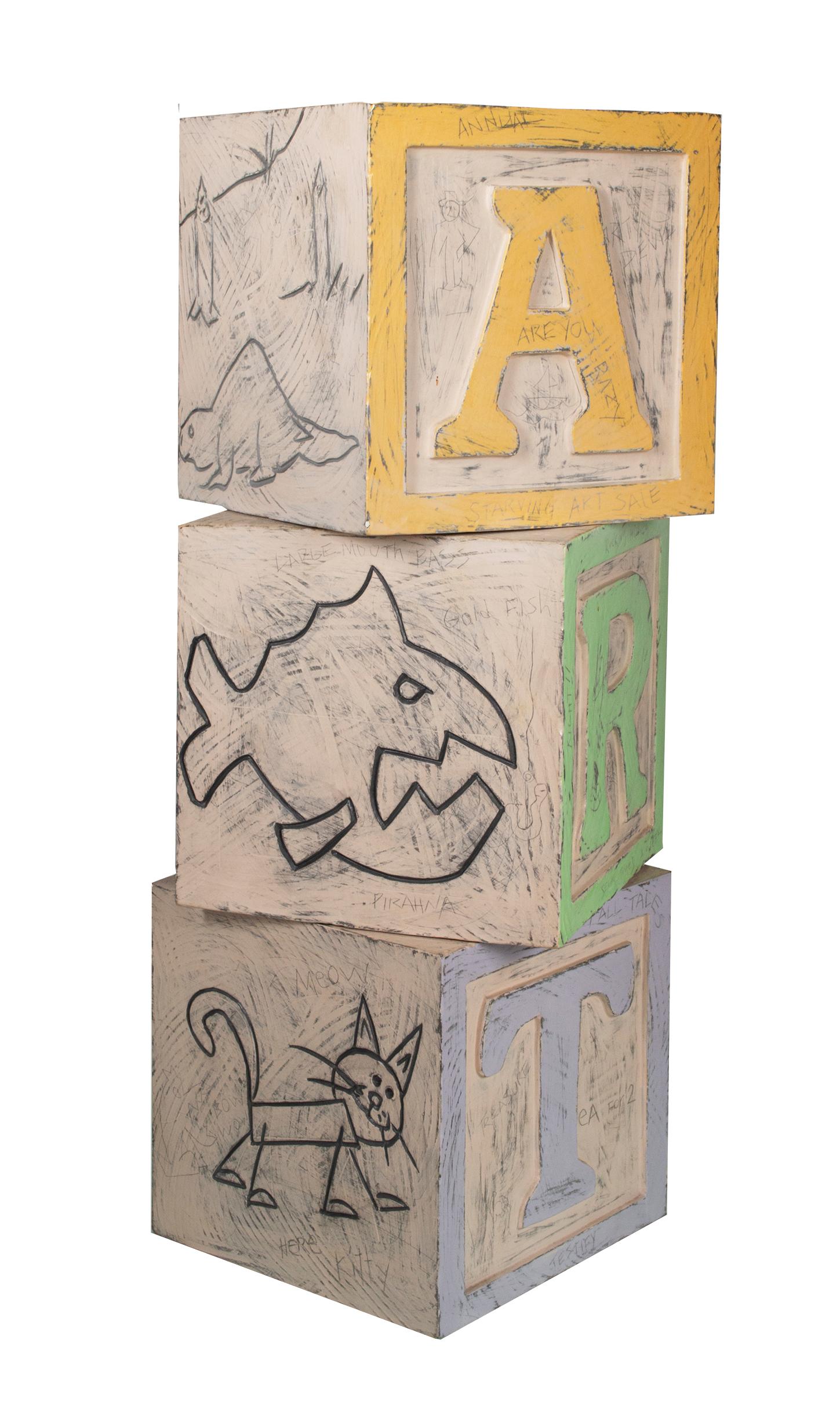 „Art Column (ART DBG)“ Original signierte Keramikskulptur Spielzeugblöcke Pop Art im Angebot 3