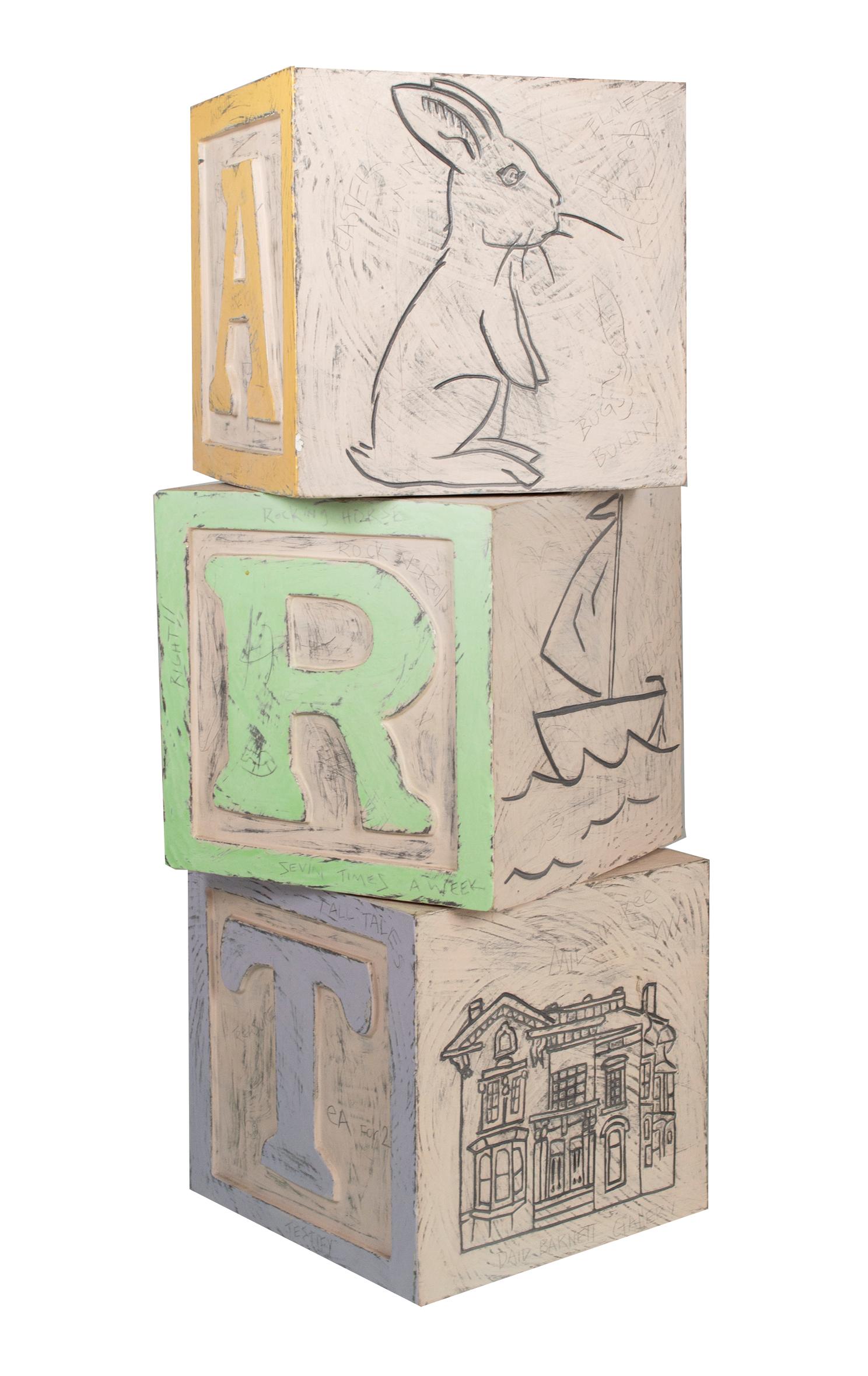 'Art Column (ART DBG)' original signed ceramic sculpture toy blocks pop art For Sale 2