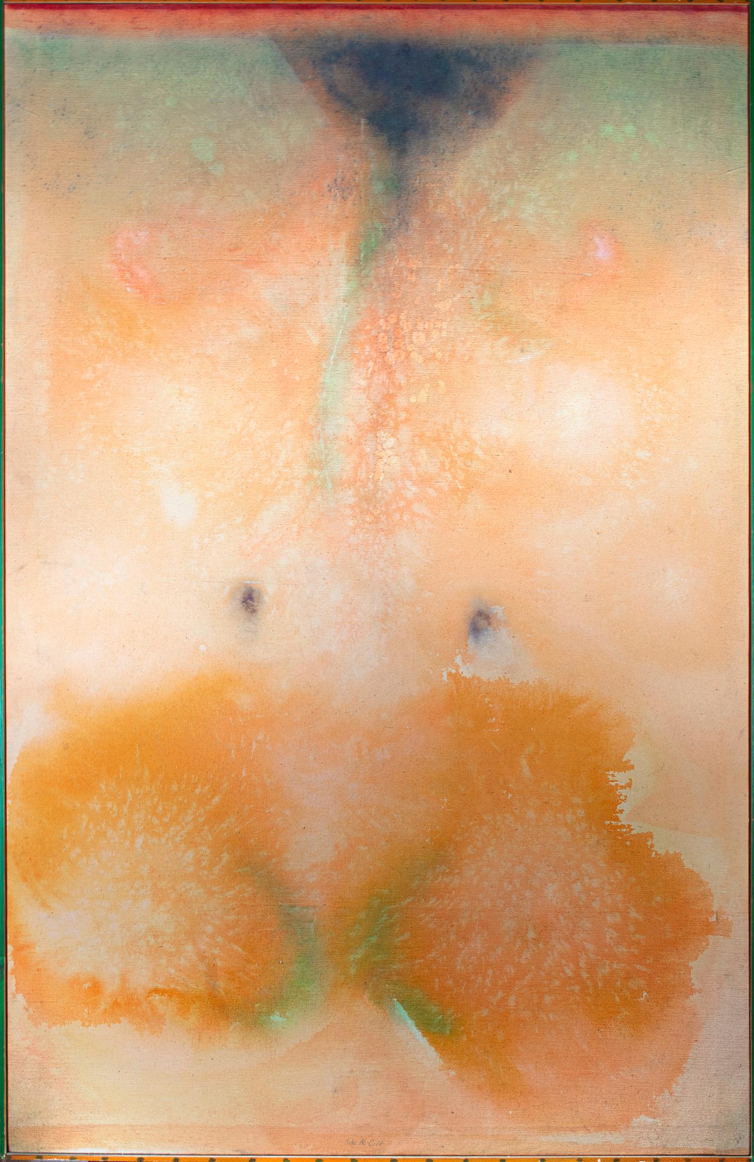 John Colt Abstract Painting - 'Peach Stoned' mixed media painting peach abstract expressionist