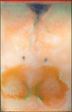 'Peach Stoned' pittura a tecnica mista pesca espressionista astratta